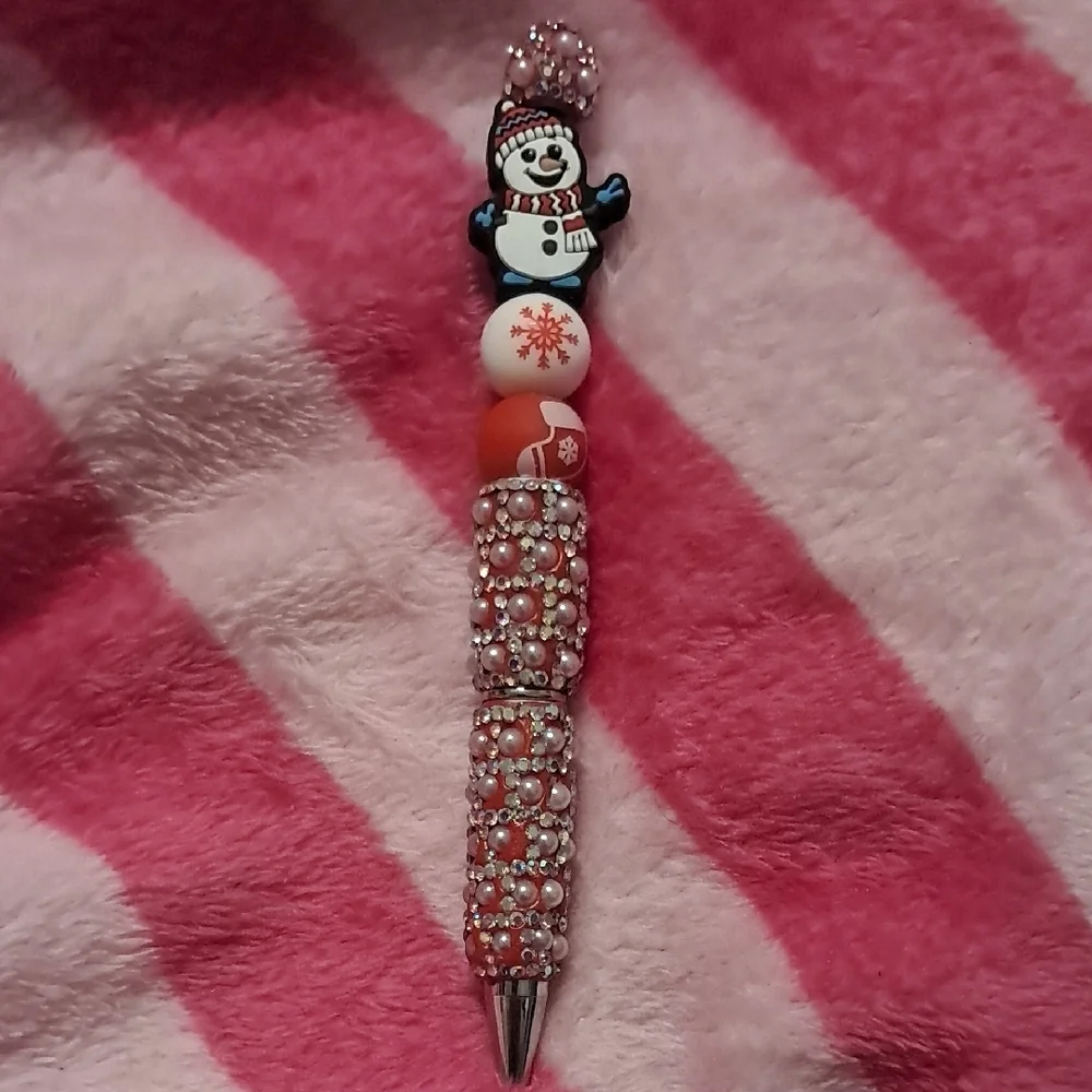 Handmade Festive Snowman Beaded Pen